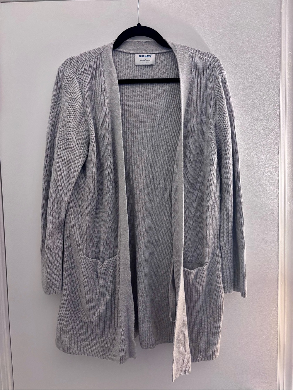 Old Navy Oversized Long Gray Ribbed Open-Front Cardigan